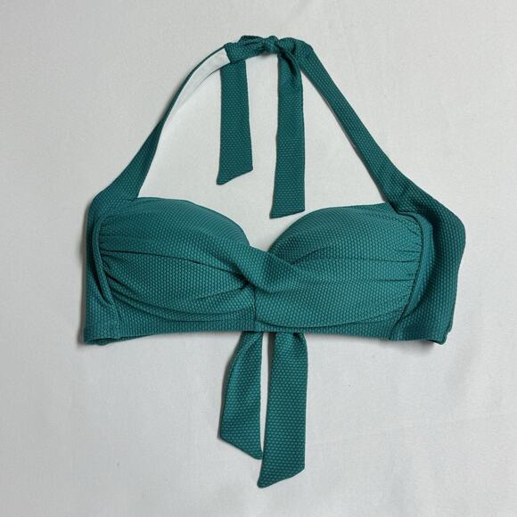 Draper James Bikini Top Halter Neck Tie Built-In-Bra Size Medium Teal Green - Picture 1 of 7